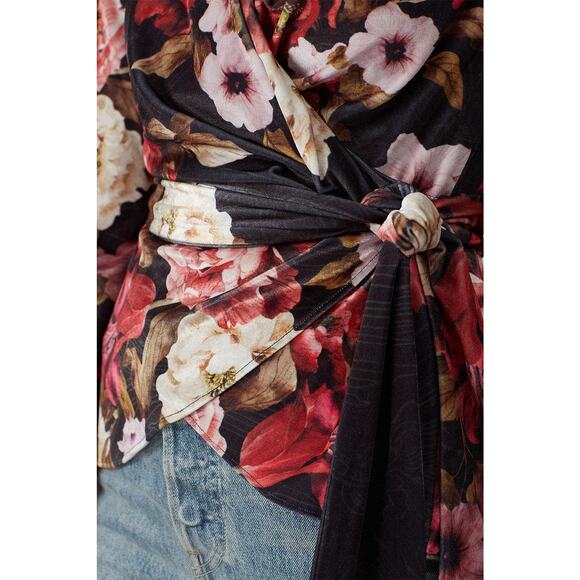 PatBo Floral Printed Velvet Wrap Top Size Small - Picture 4 of 6